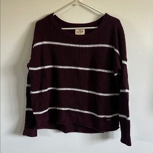 Hollister Deep Burgundy and White Striped Knit Sweater